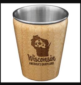 Wisconsin Engraved Bamboo Shot Glass with Stainless Steel