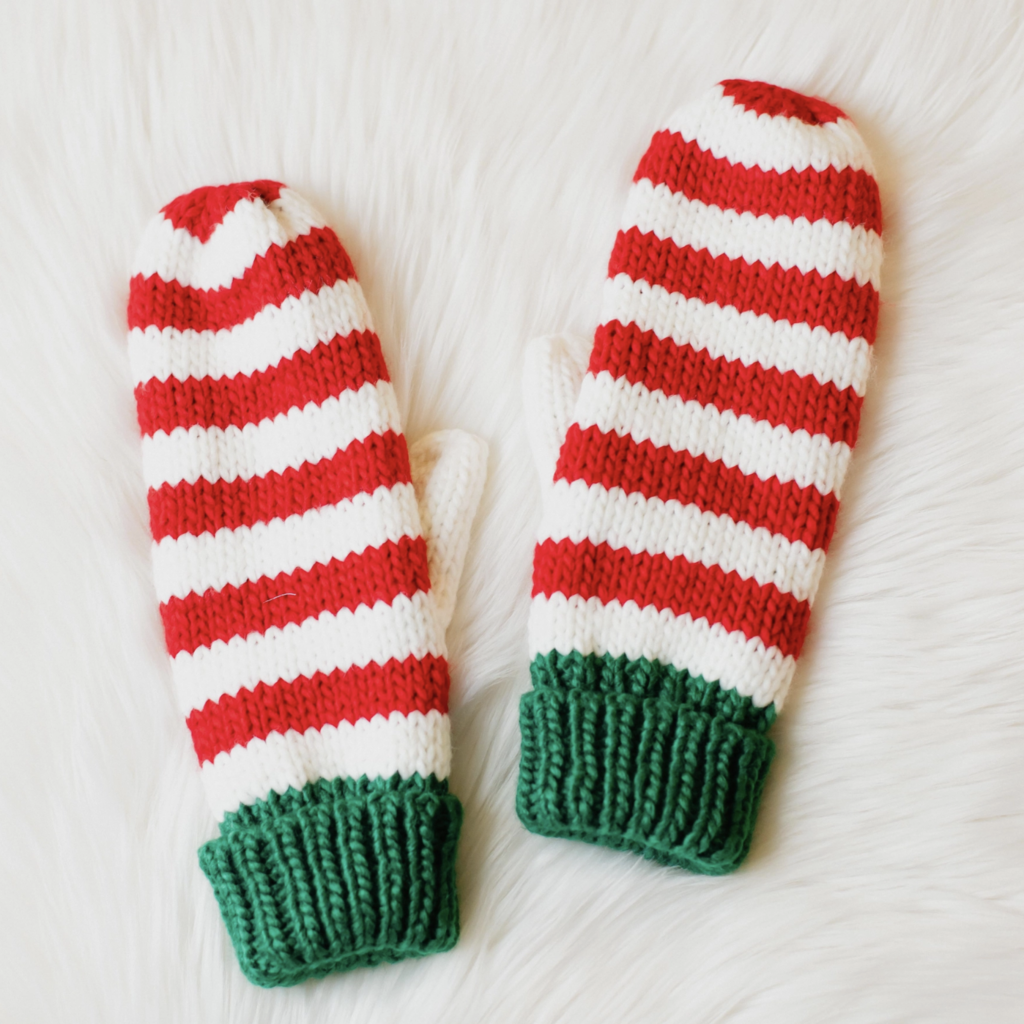 Panache (Faire) Red, White & Green Striped Mittens