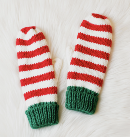 Red, White & Green Striped Mittens