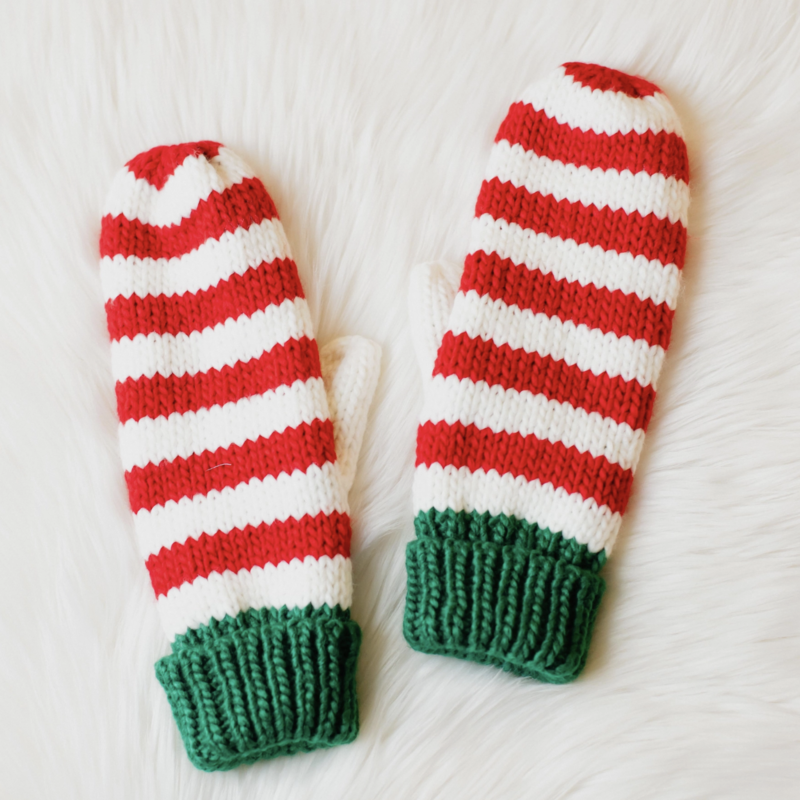 Panache (Faire) Red, White & Green Striped Mittens