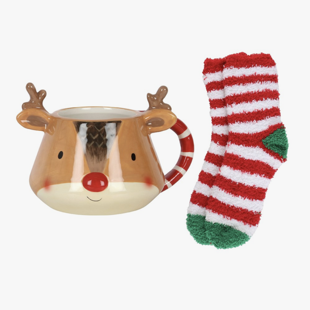 Christmas Reindeer Mug and Socks Set