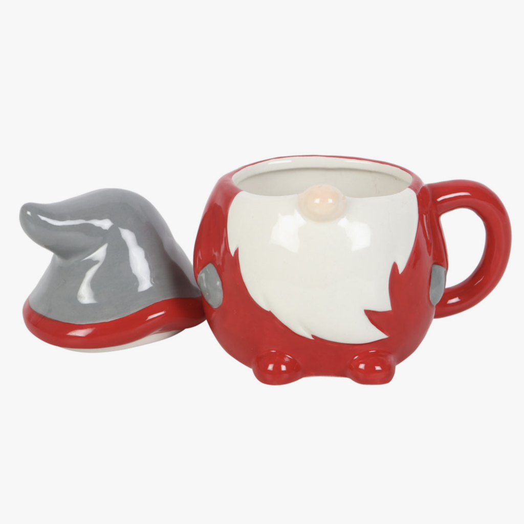 Red and Grey Christmas Gnome Lidded Mug