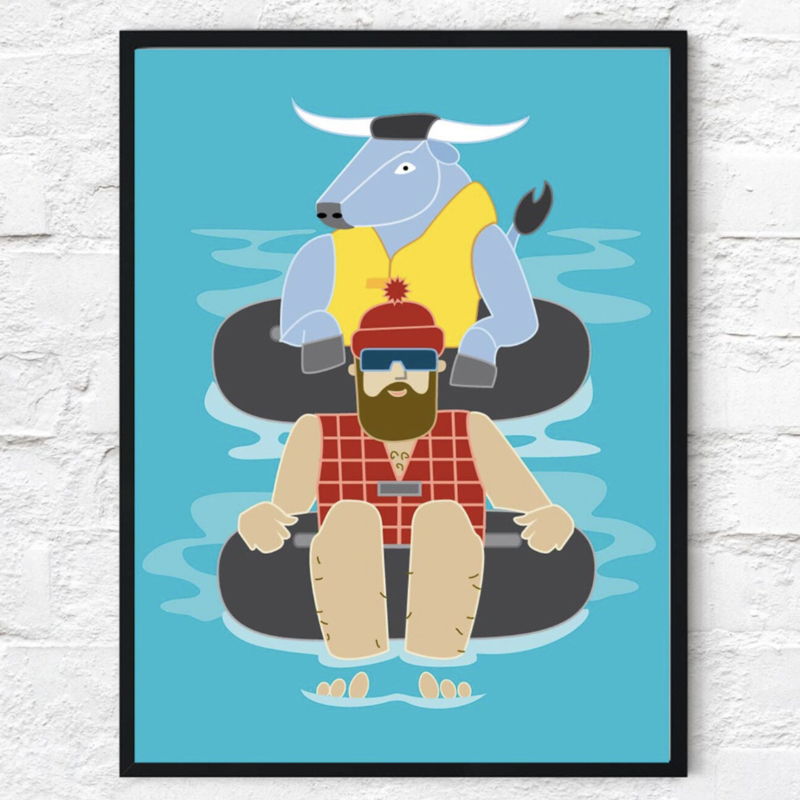 Cindy Lindgren Paul Bunyan Tubing Print (11x14)