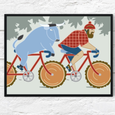 Cindy Lindgren Paul Bunyan and Babe the Blue Ox Bike Poster (18x24)