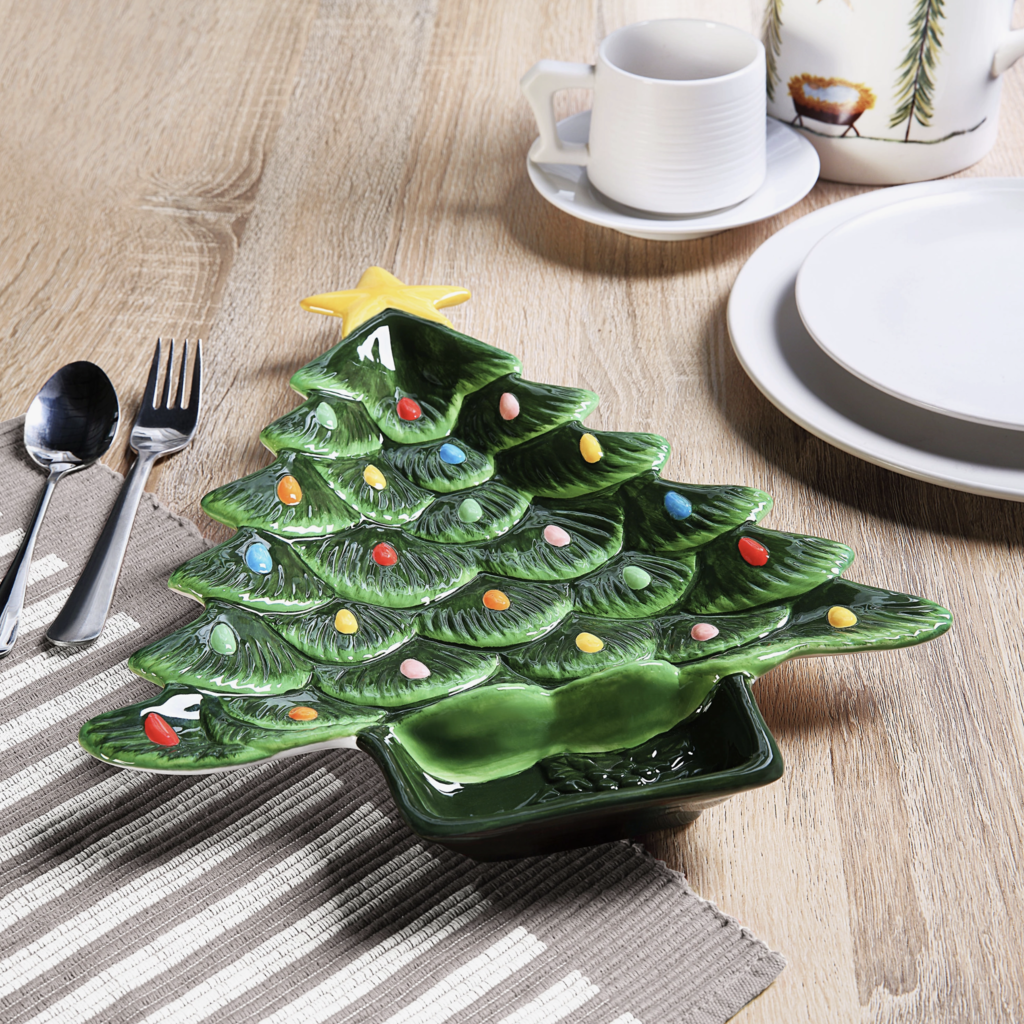 Mr. Christmas 14" Platter with Dip Dish Base - Green
