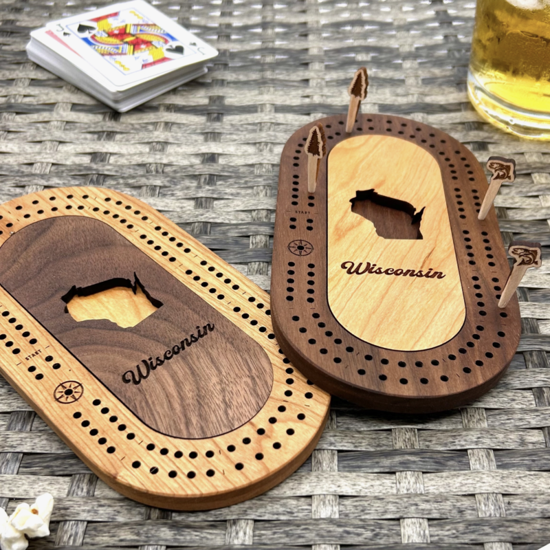 Wisconsin Mini Travel Cribbage Board Set