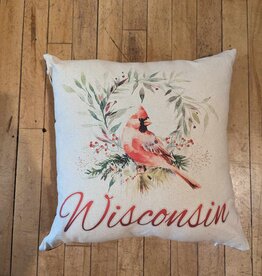 Wisconsin Cardinal & Snowflake Pillow
