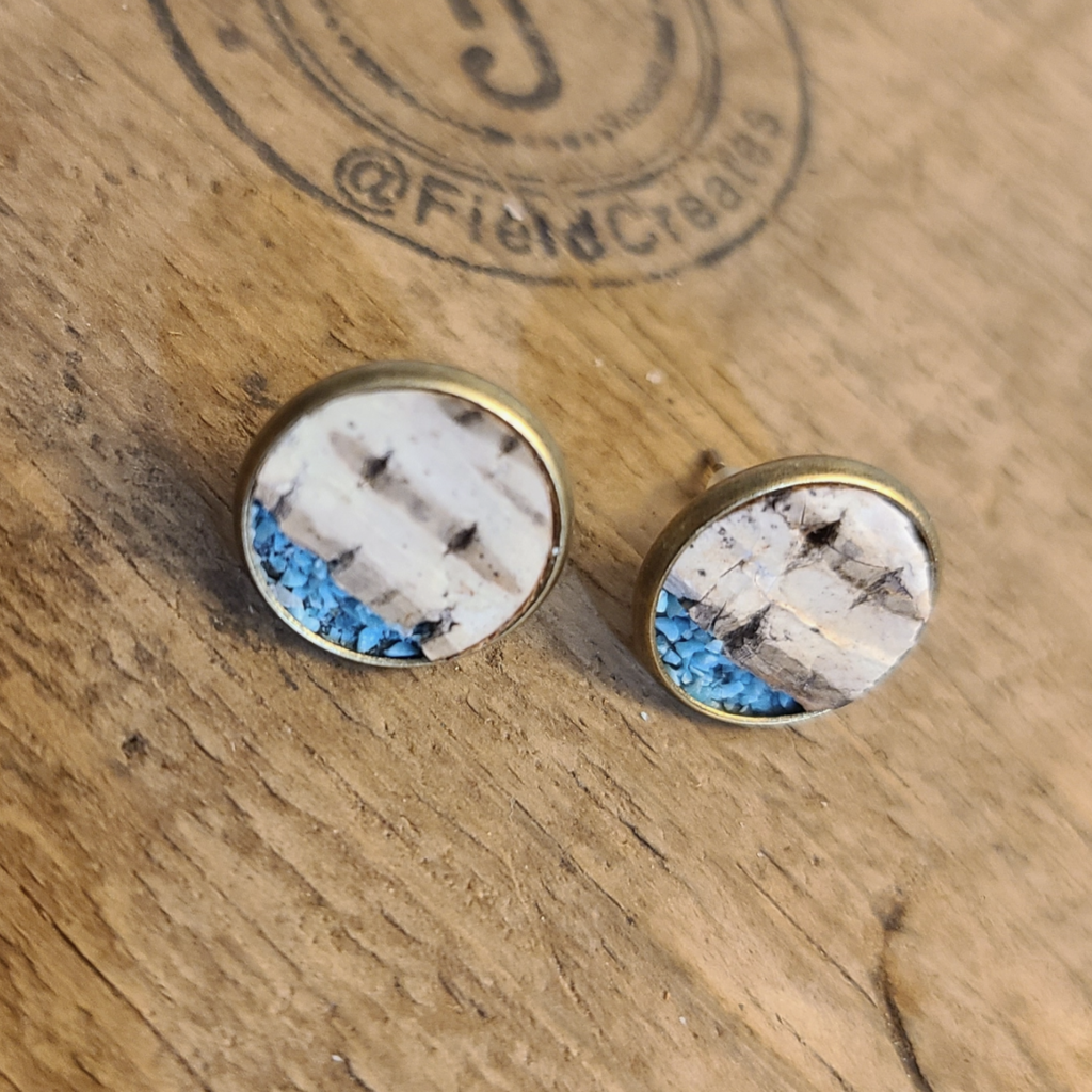 Birch Bark Turquoise Stud Earrings