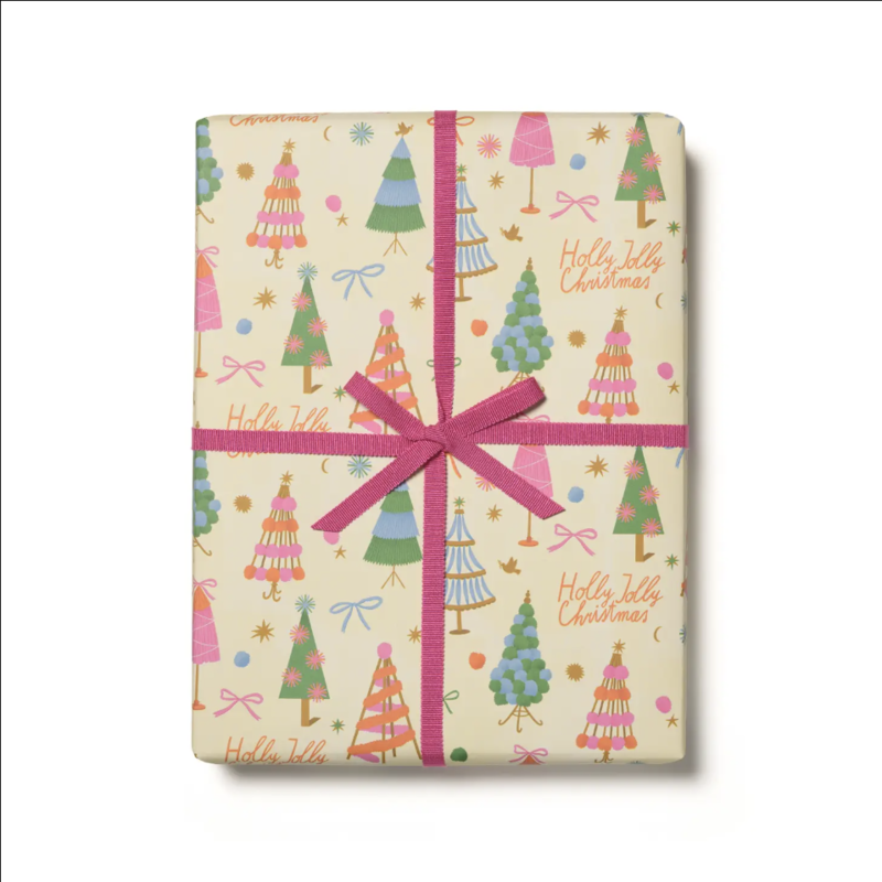 Red Cap Cards Holiday Wrapping Paper - Holly Jolly Trees