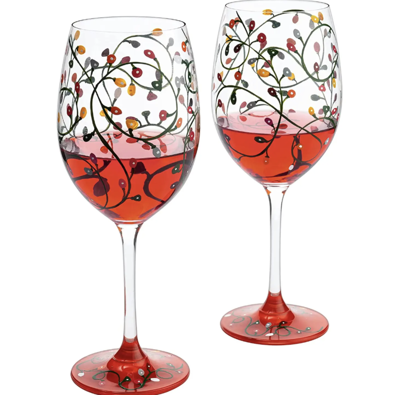 Stemmed  Wine Glass - Christmas Lights
