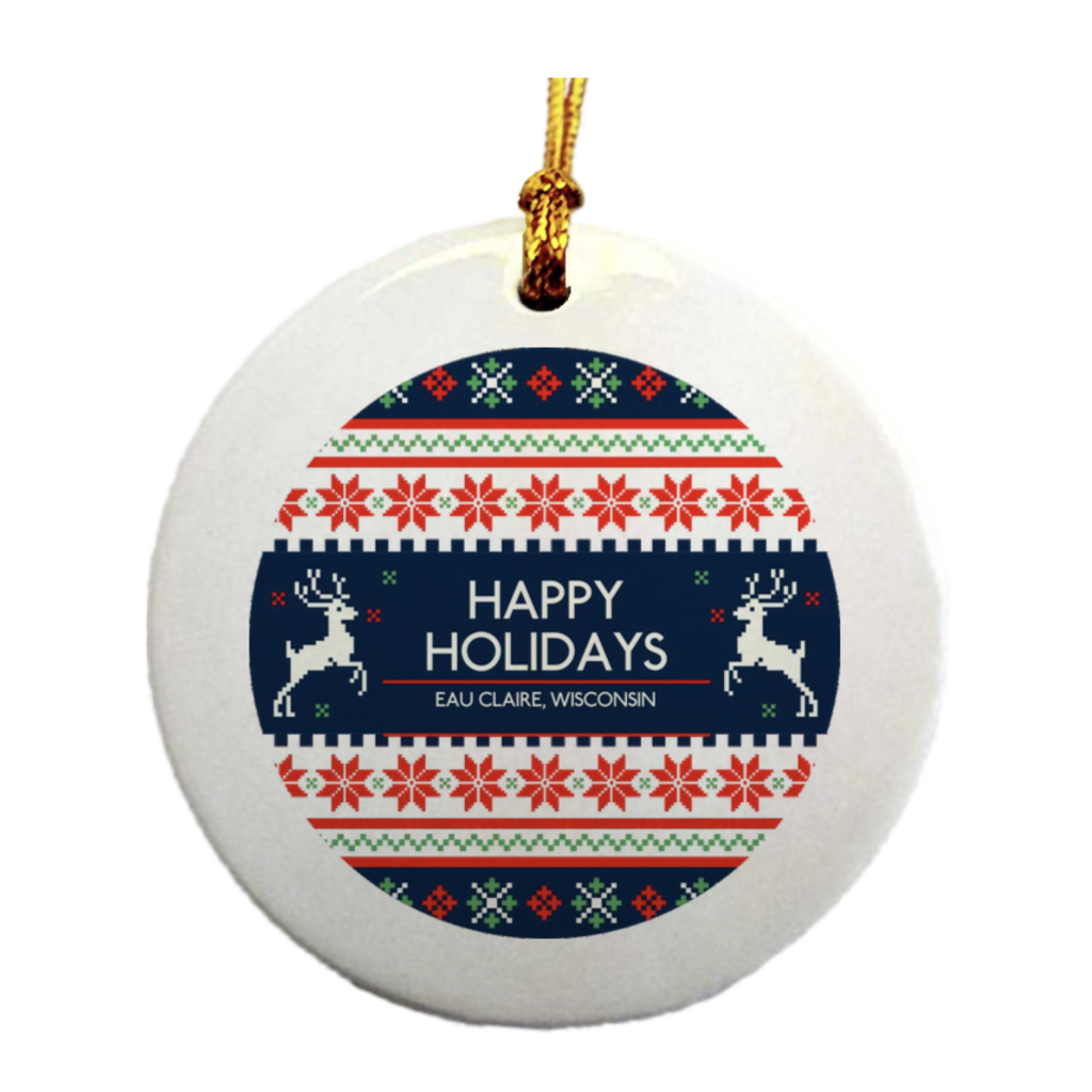 Ornament - Happy Holidays Eau Claire (Christmas Sweater)