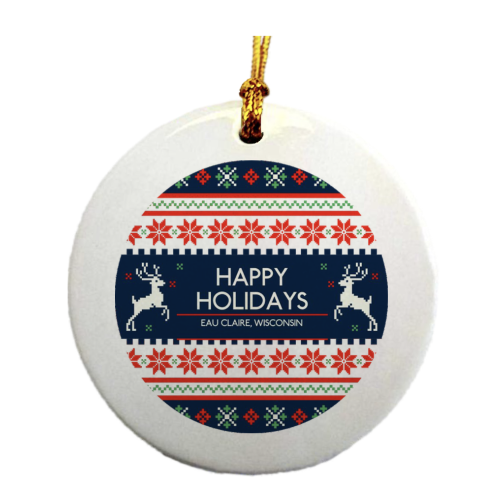 Volume One Ornament - Happy Holidays Eau Claire (Christmas Sweater)