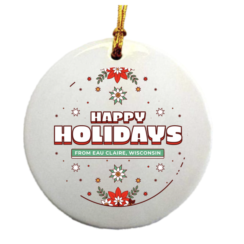 Volume One Ornament - Happy Holidays Eau Claire (Tan)