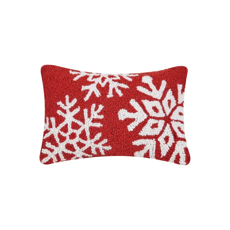 Peking Handicraft Hook Pillow Snowflakes (Red/White)
