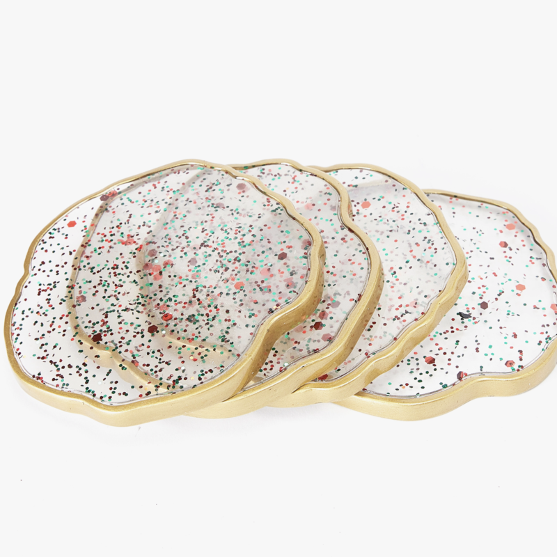 Khen Glassware Gold Rim Holiday Coaster