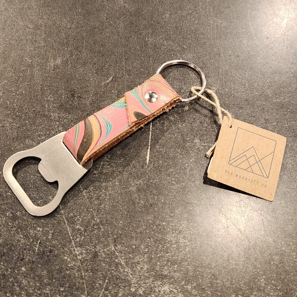 Marbled Leather Bottle Opener Keychain