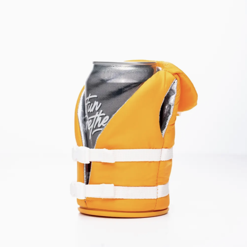Puffin Drinkware Beverage Koozie Life Vest - Apricot