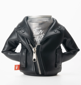 Puffin Drinkware Beverage Koozie - Black Leather Rebel Jacket