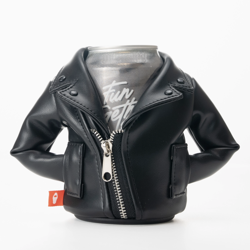 Puffin Drinkware Beverage Koozie - Black Leather Rebel Jacket