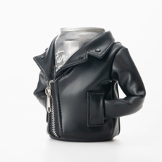 Puffin Drinkware Beverage Koozie - Black Leather Rebel Jacket