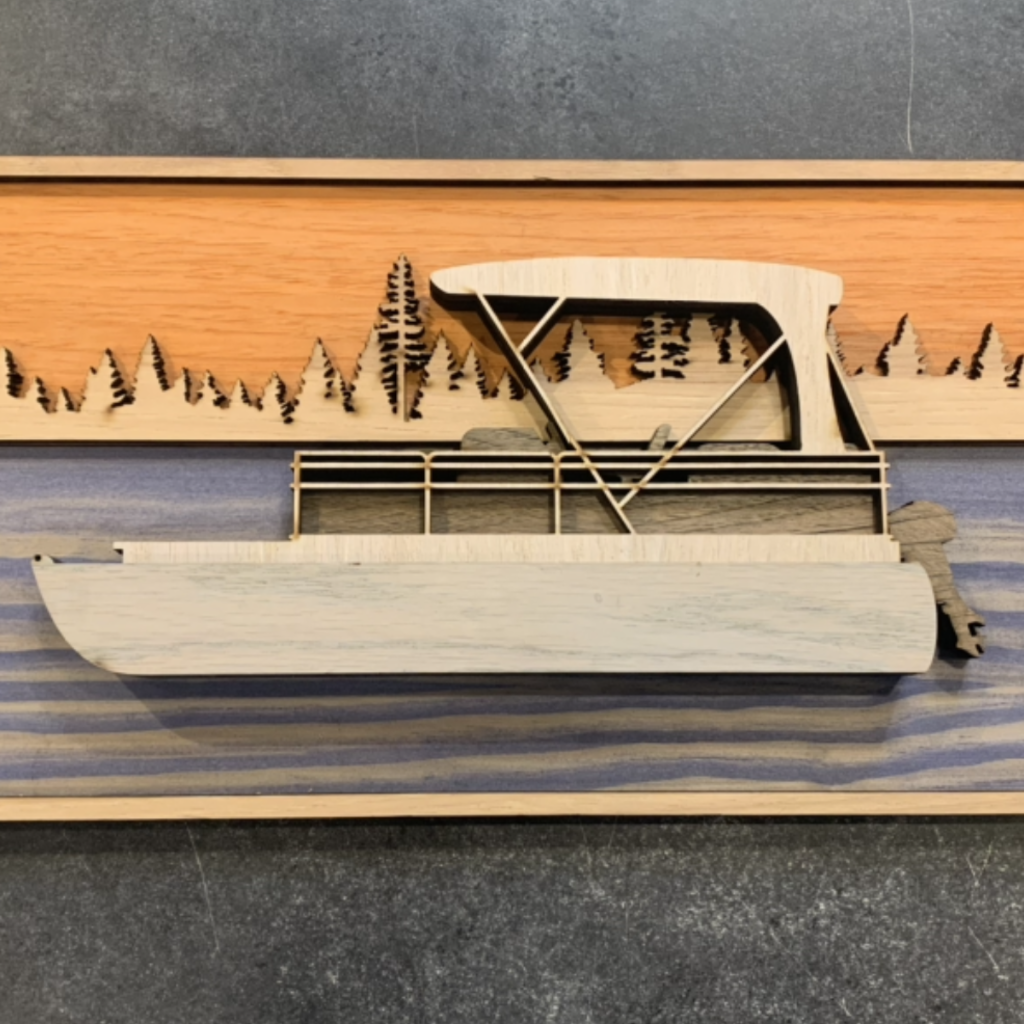 The Oaklair Woodcraft Wood Laser Cut Pontoon On Lake