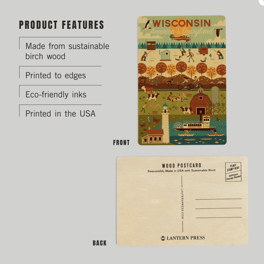 Volume One Wood Postcard - Wisconsin Geometric