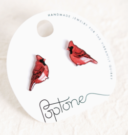 Red Cardinal Winter Bird Stud Earrings
