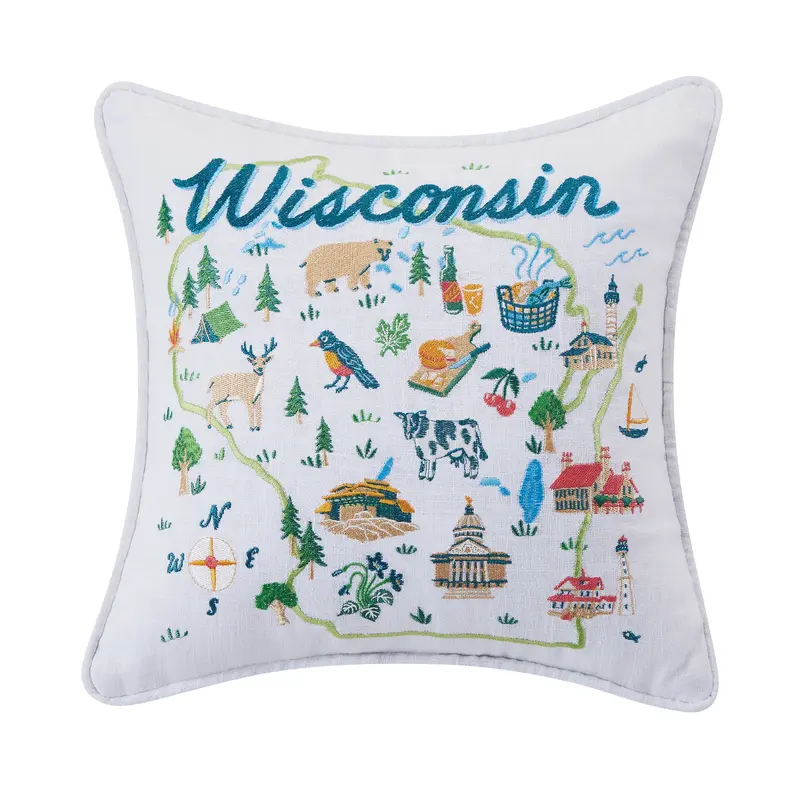 Wisconsin Embroidered Pillow State