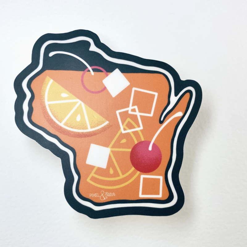 Pixel & Stitch Sticker - Old Fashioned Wisconsin 3" Vinyl