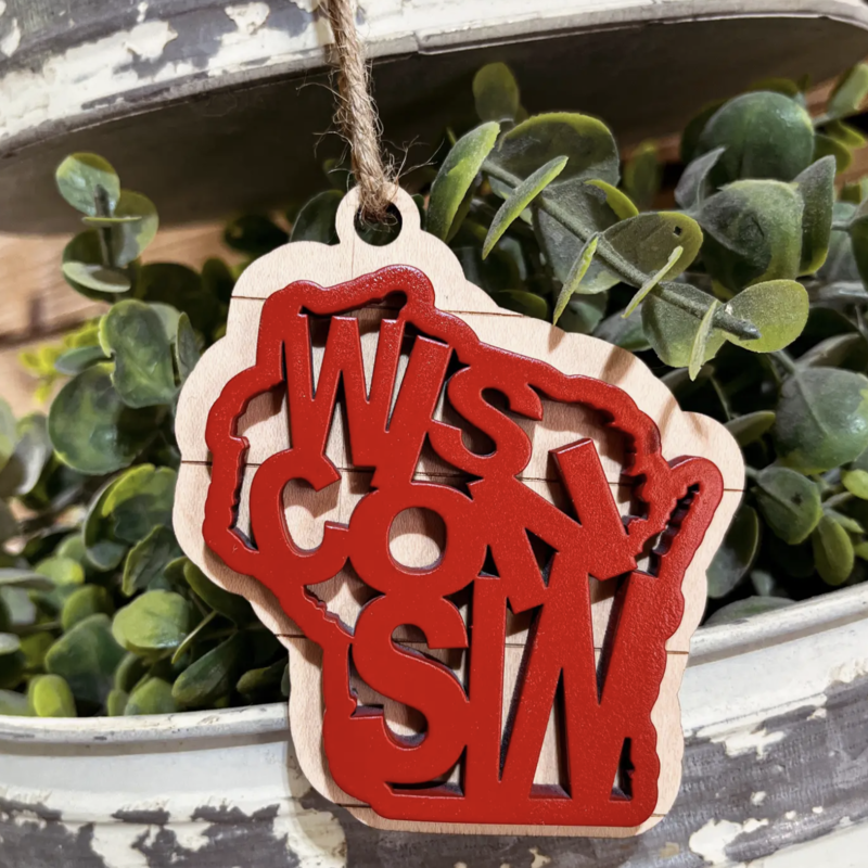The Farmer's Wife Wisconsin Christmas Ornament | Wisconsin Red