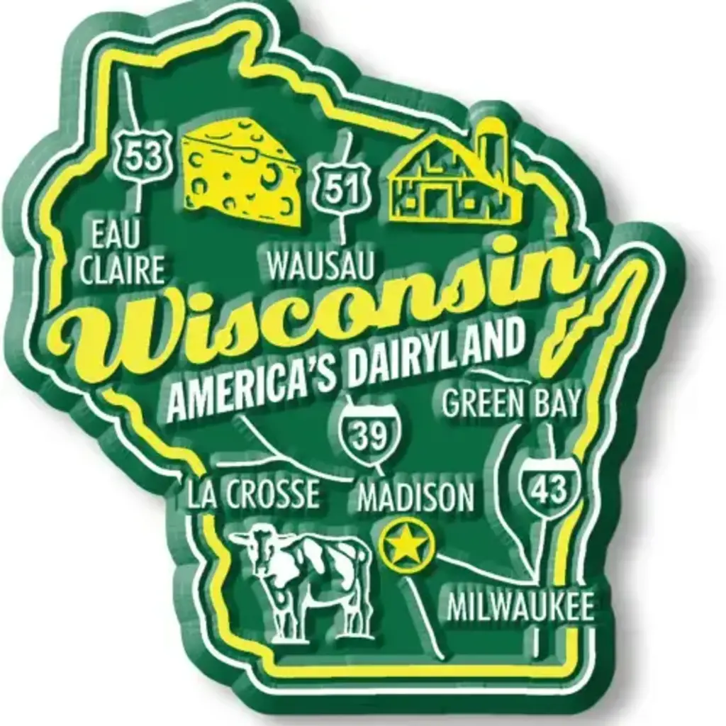 7 Star (Faire) Wisconsin Premium State Magnet (Green and Yellow)