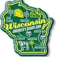7 Star (Faire) Wisconsin Premium State Magnet (Green and Yellow)