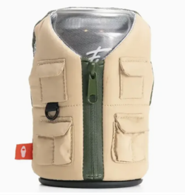Puffin Drinkware Beverage Koozie Vest - Adventurer Tan and Olive Green
