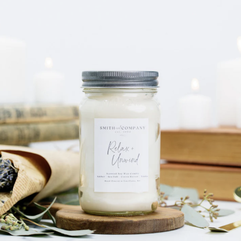 Large Mason Jar Candle - Smith & Co. Candles - Relax & Unwind