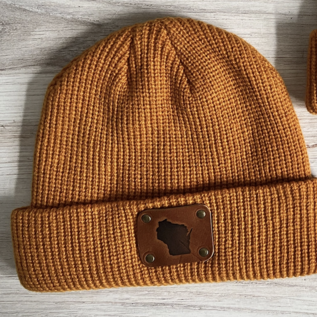 Wisconsin Leather Patch Beanie Mustard