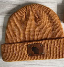 Blu Mountain Co. Wisconsin Leather Patch Beanie Mustard