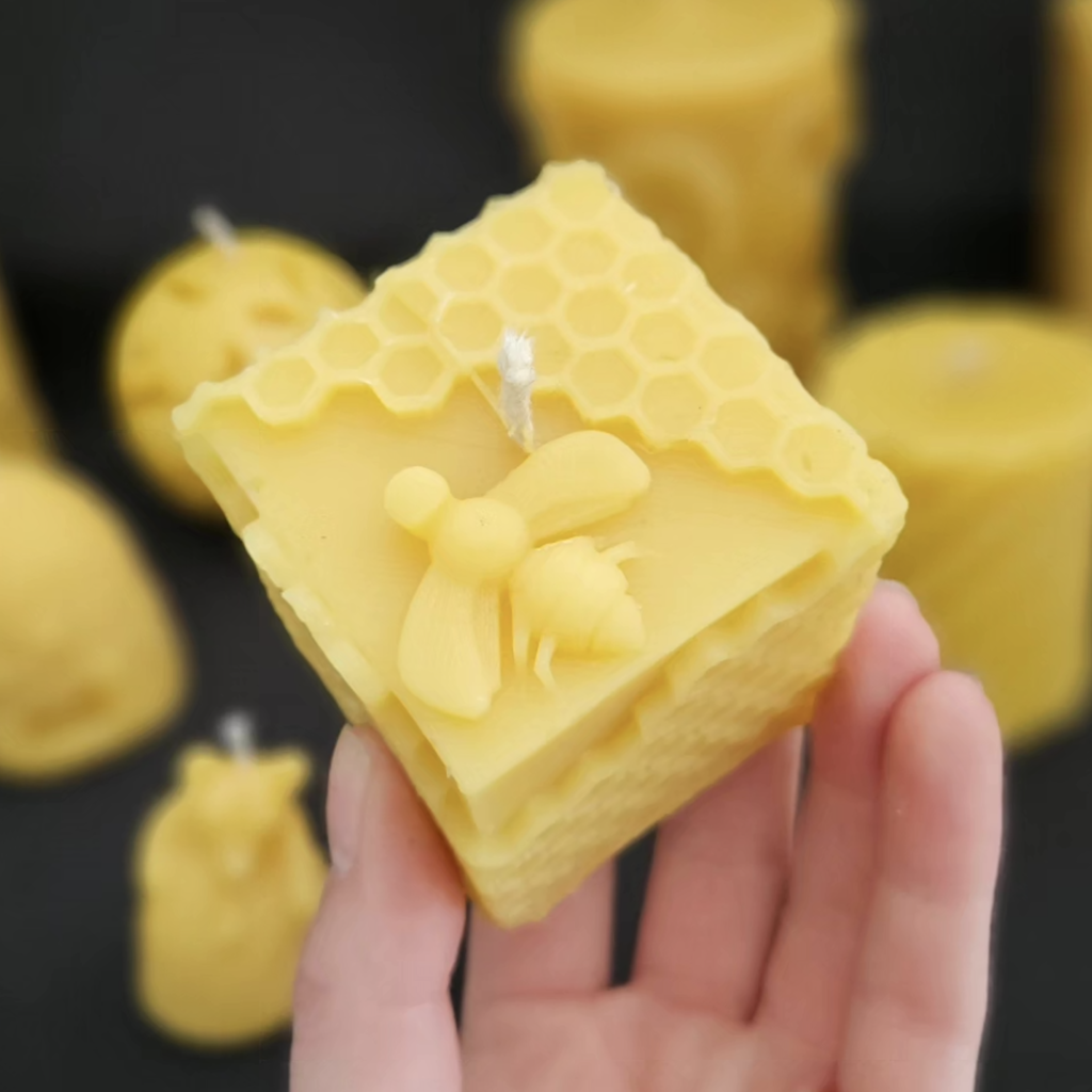 Beeswax Candle - Square Honeycomb with Bee