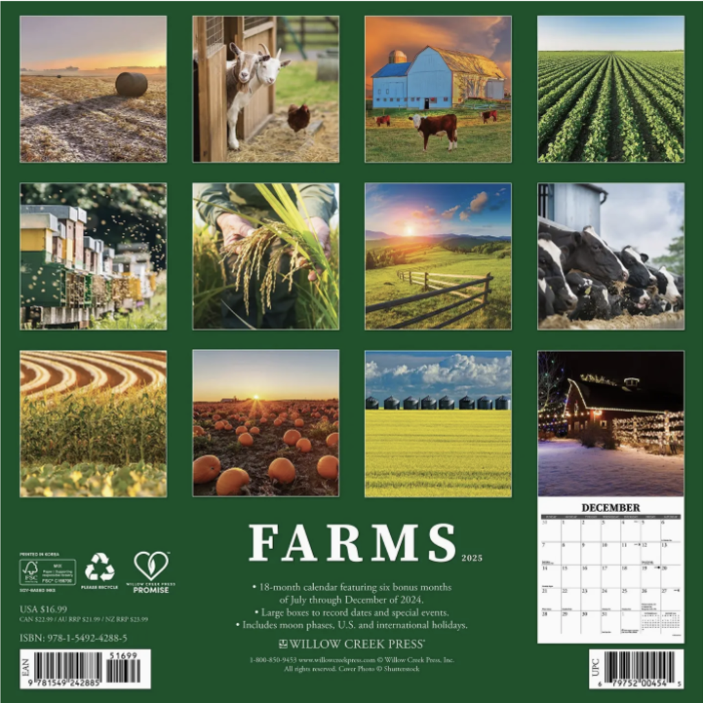 Willow Creek Press Farms 2025 Wall Calendar