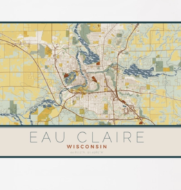 Eau Claire Map Woodblock - Landscape
