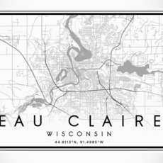 Volume One Eau Claire B&W Map Print (Landscape)