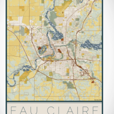 Volume One Eau Claire Woodblock Map Print (Portrait)