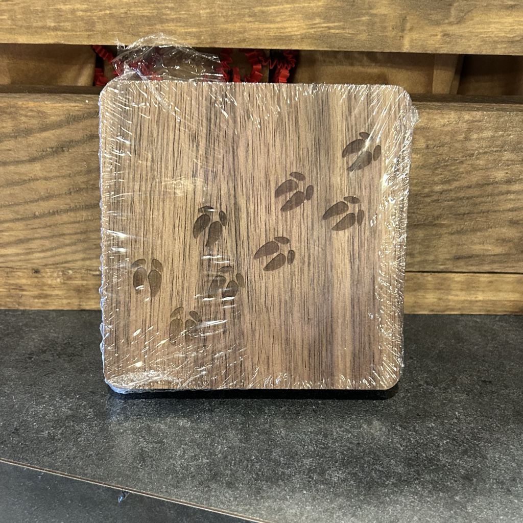 Woodchuck Wood Square Coaster Set - Deer Tracks (Walnut)