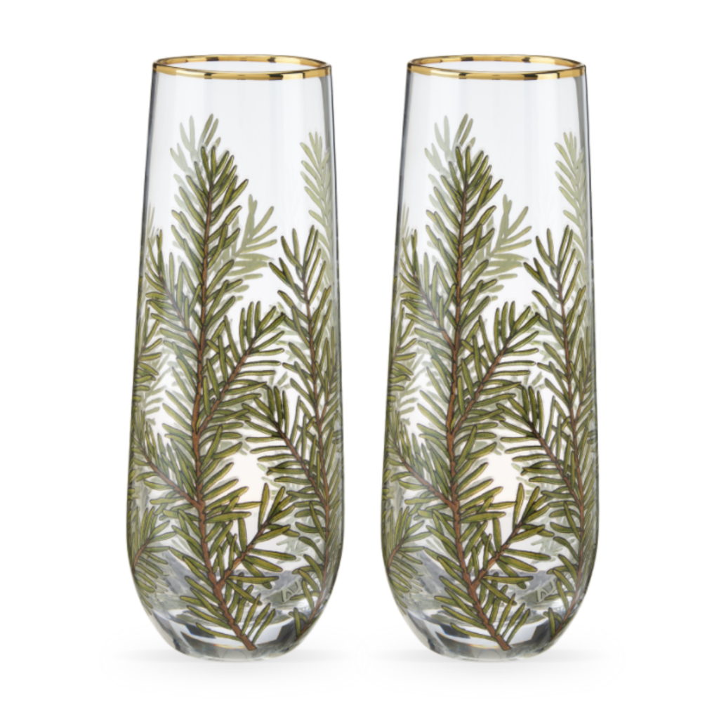 Volume One Stemless Champagne Flute Glass Set - Woodland Evergreen