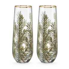 Volume One Stemless Champagne Flute Glass Set - Woodland Evergreen