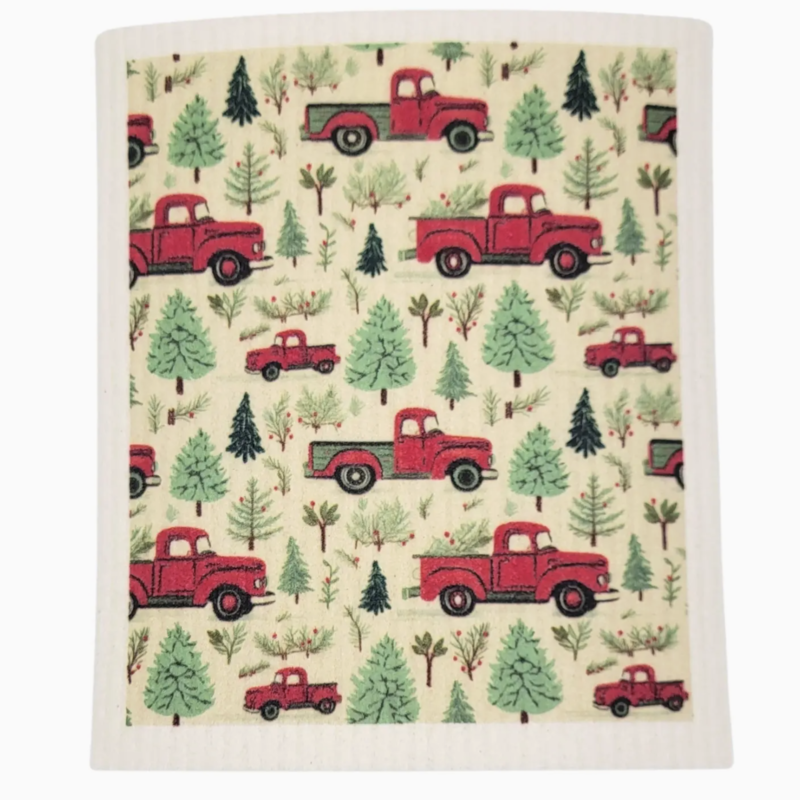 Driftless Studios Swedish Dishcloth - Red Christmas Truck
