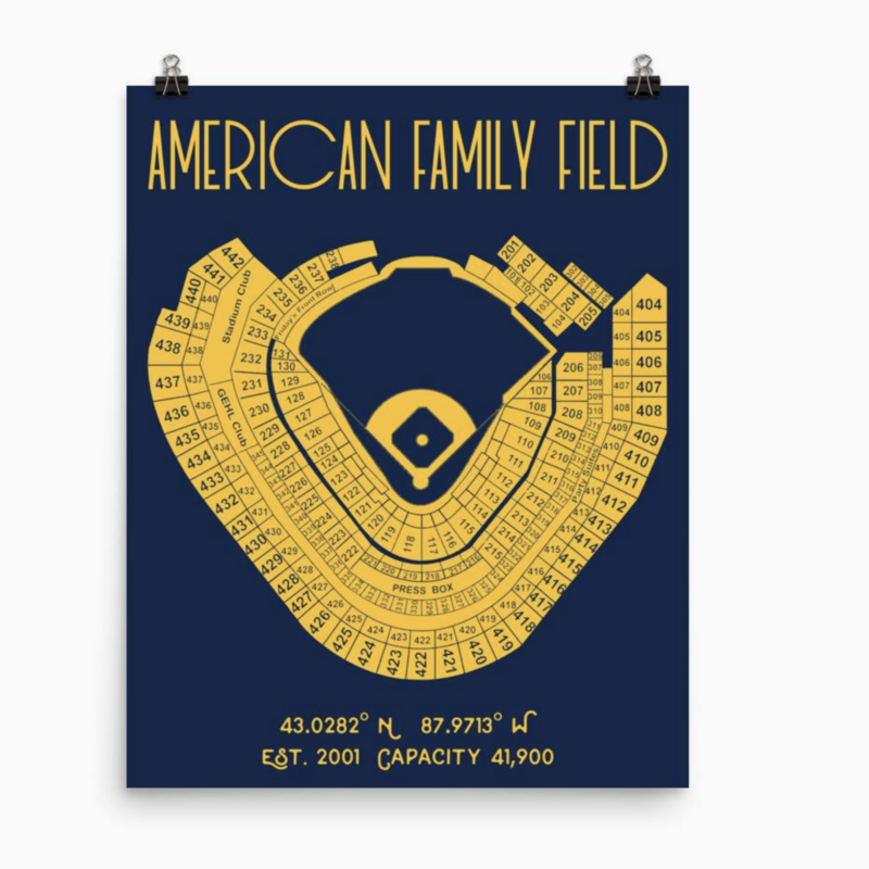Stadium Prints by BTB Milwaukee Brewers American Family Field Stadium Print Team Colors 18x24