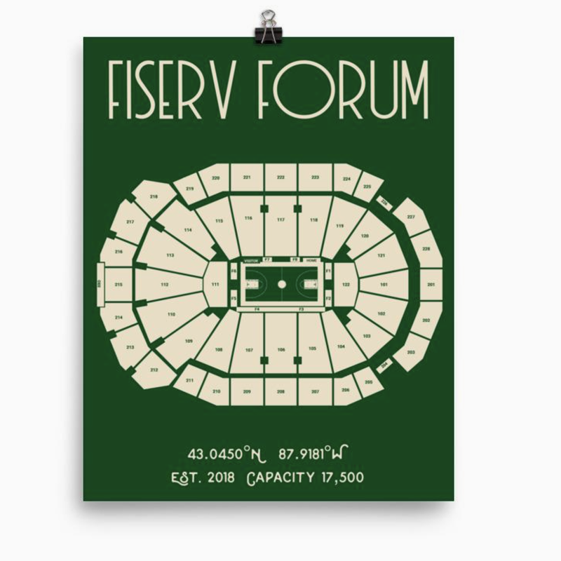 Stadium Prints by BTB Milwaukee Bucks Fiserv Forum Stadium Print Team Colors 8x10