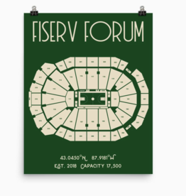 Milwaukee Bucks Fiserv Forum Stadium Print Team Colors 18x24