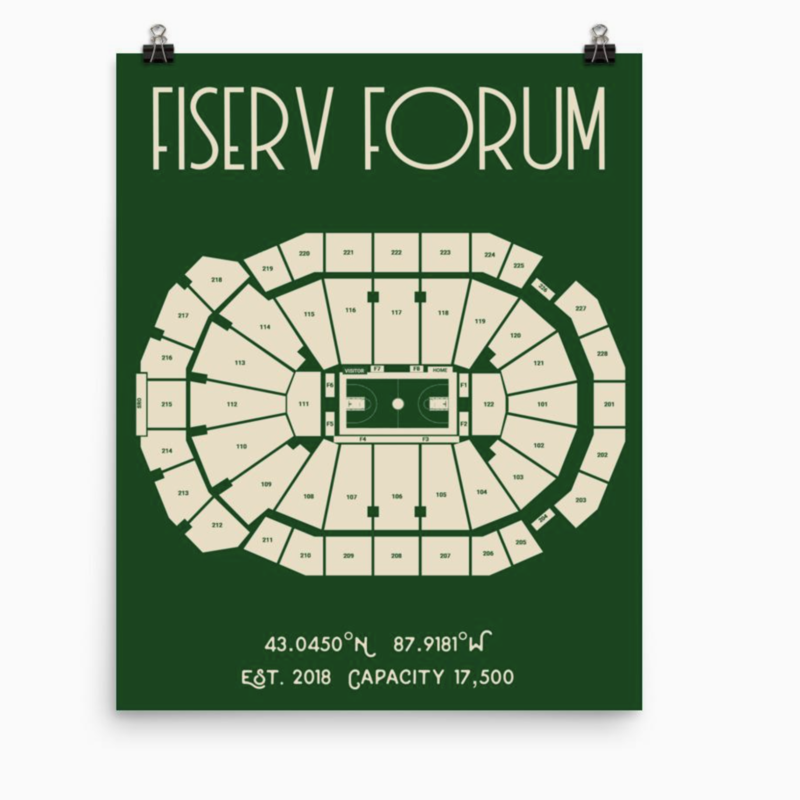 Milwaukee Bucks Fiserv Forum Stadium Print Team Colors 18x24