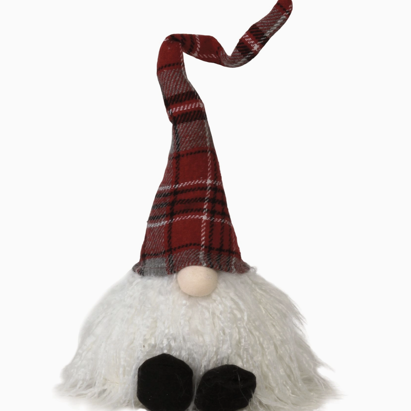 Faire (Bright Ideas Christmas Collection) Sitting Plush Red/Grey Plaid Santa Gnome
